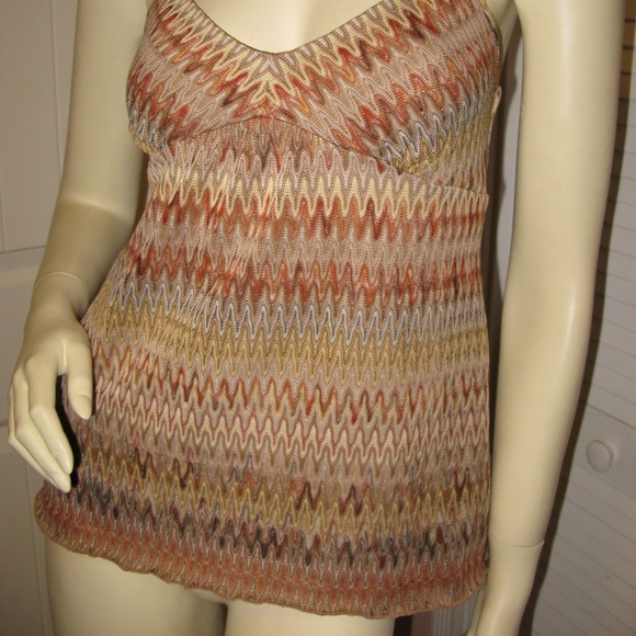 Vintage Y2K Ann Taylor Loft Knit Tank Top Cami Chevron Brown Tan Khaki Boho Chic - Picture 4 of 8